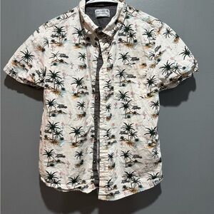Free Planet White Tropical Print Kids Button Down Shirt size 12